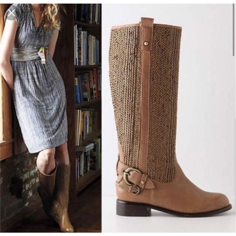 Anthropologie Schuler & Sons woven leather riding boots